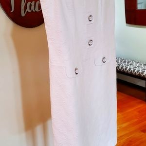 Tahari Textured White Cotton Lined Dress Size 4